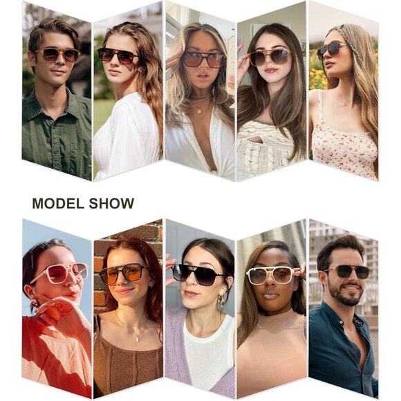 🆕 Women Blue Retro Aviator Sunglasses Trendy Rectangle Shades Sun Glasses - Picture 2 of 6